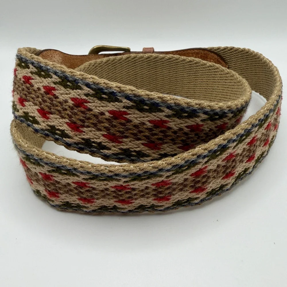 Dominican Republic Mens 36/38 Multi Color Woven‎ Canvas Leather Belt Geometric